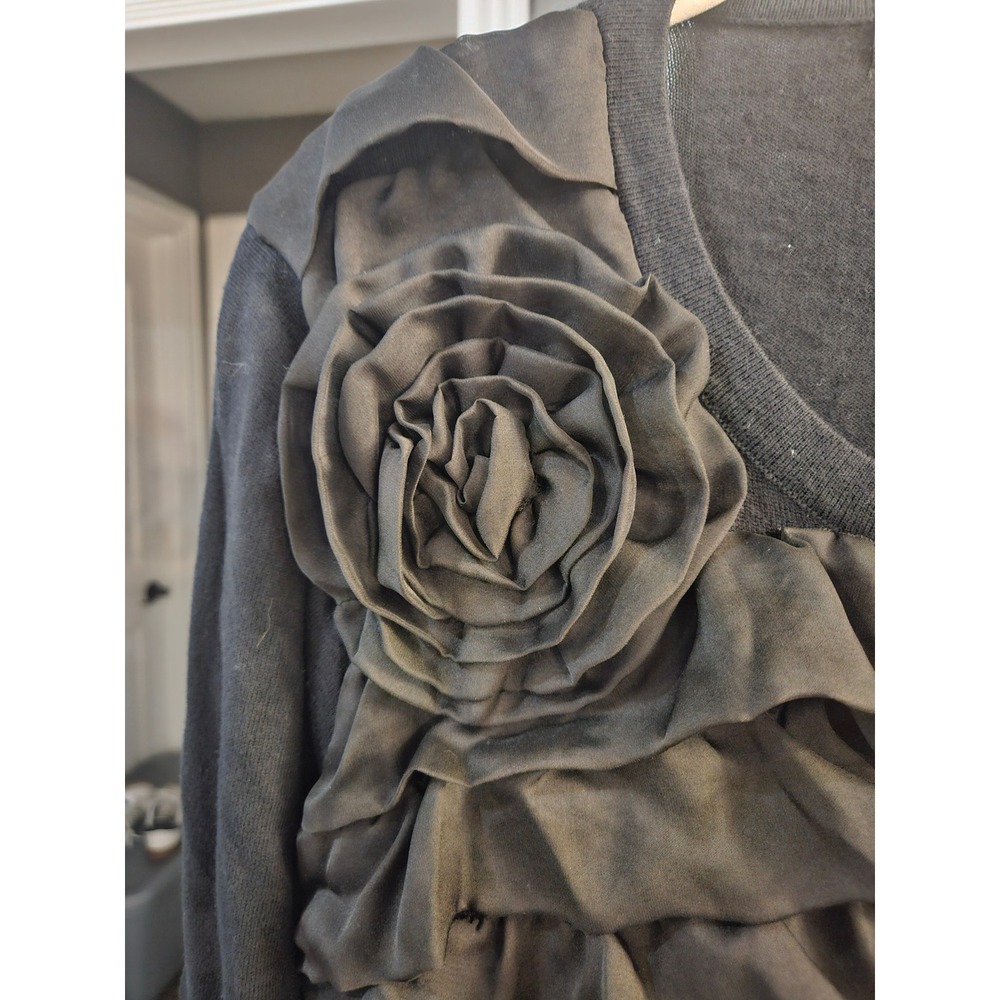Michael Simon Workshop Black Rosette Ruffle Cardigan Sweater Womens M